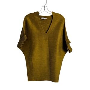 Adolfo Dominguez Mustard Yellow V-Neck Cuff Short Sleeve Top Size Small